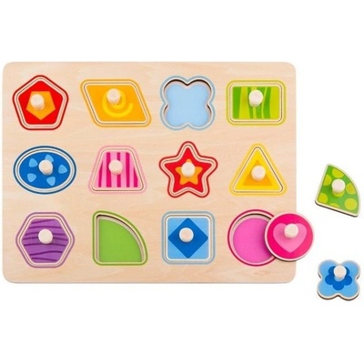 Tooky Toy - Аз уча формите - дървен пъзел с дръжки