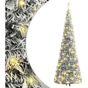 vidaXL Изкуствена коледна елха с флокиран сняг, 100 LED лампи, 150 см (357757)