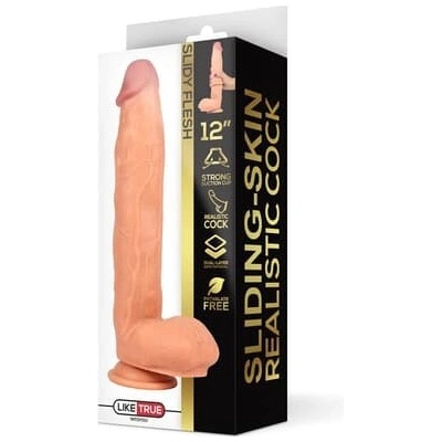LIKETRUE Dvojvrstvové dildó Sliding Skin 30 cm telovej farby