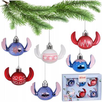Disney Stitch sada vianočných gulí NEROZBITNÉ na vianočný stromček, ozdoby SÚPRAVA 6ks