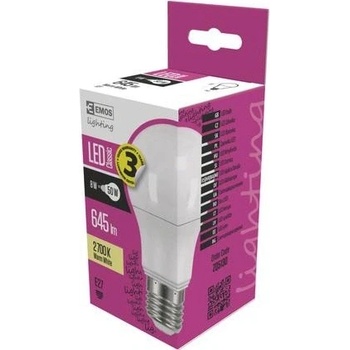 Emos LED žárovka Classic A60, 8W/50W E27, WW teplá bílá, 645 lm, Classic, F