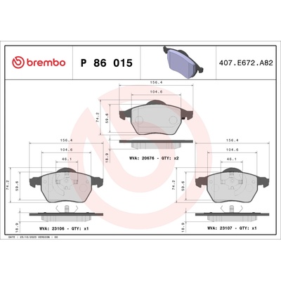 Sada brzdových platničiek, vždy 4 kusy v sade BREMBO P 86 015 (P86015)