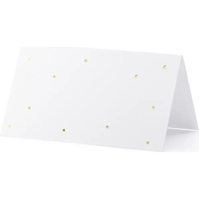 PartyDeco Табелка с име - бяла със златни точки 10 бр
