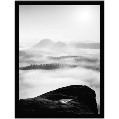 Bondecor Obraz černobílý "Horské vrcholy v mlze" 24x30cm Barva: Bílá