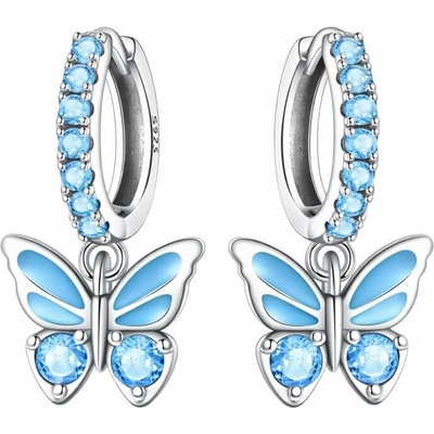 GRACE Silver Jewellery Stříbrné náušnice s modrým motýlkem E-OTE4012-BU/375 Modrá