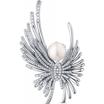 JwL Luxury Pearls pôvabná anjelská brošňa s perlou a kryštálmi JL0823
