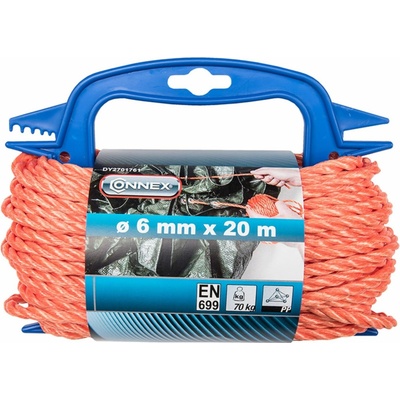CONNEX PP stáčené lano 3pramenné, 6 mm × 20 m, oranžová, navíječ