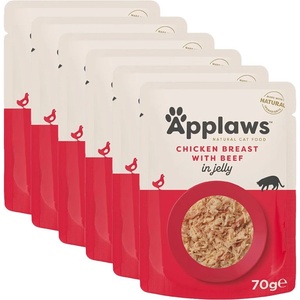 Applaws Капсула APPLAWS Cat Pouch, пиле и говеждо в желе 6 x 70г