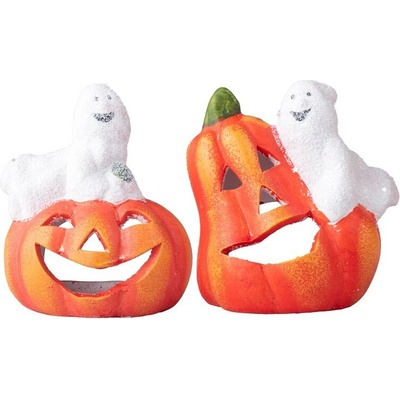 Dekorace keramika Halloween oranžová dýně s duchem 9,5x10cm