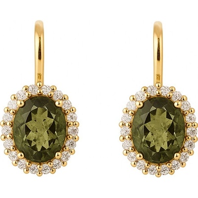 Vltavín Moldavite Zlaté náušnice s vltavínem a zirkony 2000367730006
