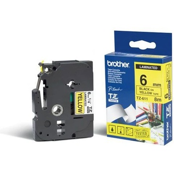 Brother Gloss Laminated Labelling Tape - 6mm, Black/Yellow етикетна лента TZ (TZ611) (TZ611)