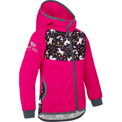 Unuo dětská softshellová bunda bez zateplení Basic Fuchsiová Jednorožci – Zboží Dáma
