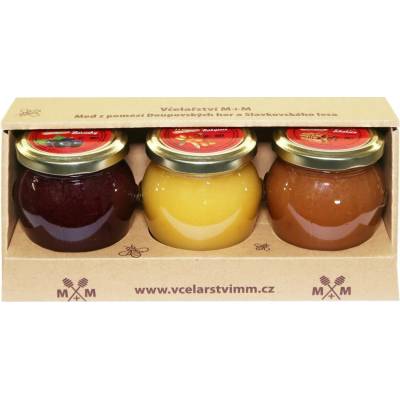 Včelařství M+M medové krémy borůvka rakytník skořice 3 x 250 g