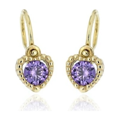 Zlatnictví U Kostela dětské zlaté náušnice fialová srdíčka 938F