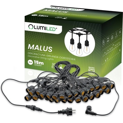 MALUS Vonkajšia záhradná girlanda Svetelná reťaz 15 m 30x E27 Lumiled