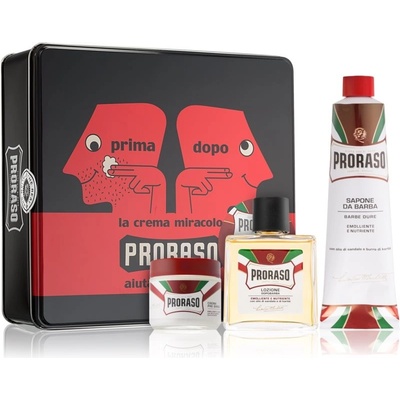 Proraso Vintage Selection krém pred holením na tvrdé fúzy 100 ml + mydlo na holenie 150 ml + voda po holení 100 ml + plechový box