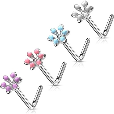 Šperky4U zahnutý piercing do nosu kytička N0129-WH