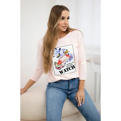 ! Kesi Blouse with graphics 3D Watch powder pink krémová