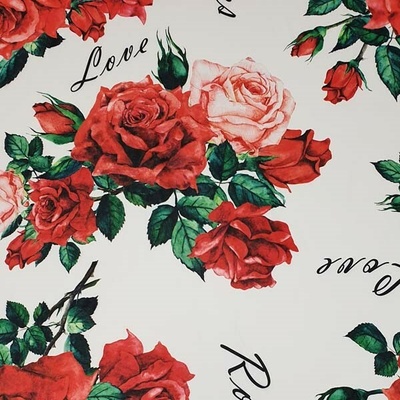 Šifon N5895 LOVE, červené růže, š.145