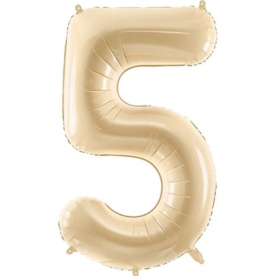 PartyDeco Fóliový balón narodeninové číslo 5 béžový 72 cm
