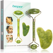 Beper Nefritový masážní váleček (roller) a Gua Sha masážní kámen 2 ks