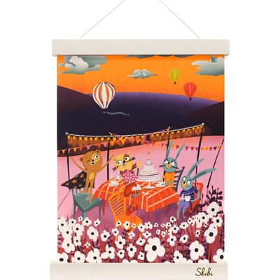Art print plagát Skibi A4 - Medveďova oslava - biela lišta uni