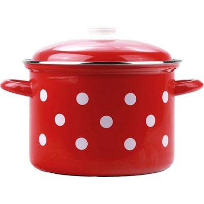 BELIS Smaltovaný vysoký hrnec s poklicí 24 cm 8 l PUNTÍK červený 41824-534DACD5