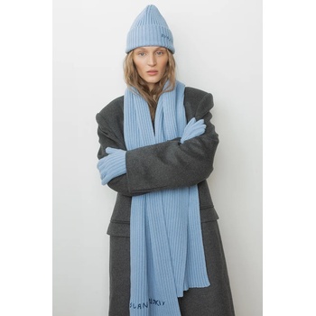 Ruslan baginskiy Вълнен шал Ruslan Baginskiy в синьо с апликация SKR075/077-MW-FL-CD24 (SKR075/077.MW.FL.CD24)