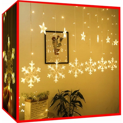 ISO 11326 Světelný závěs hvězdy vločky 138 LED teplá bílá