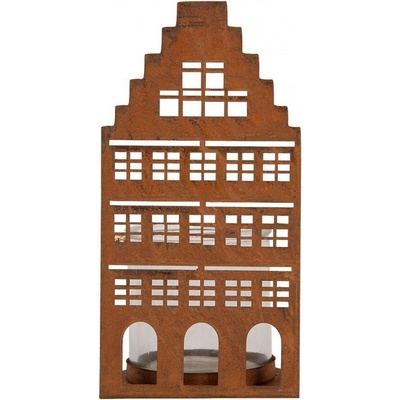 Rezavá dekorace svícen Domek M - 10*10*20 cm - Clayre & Eef