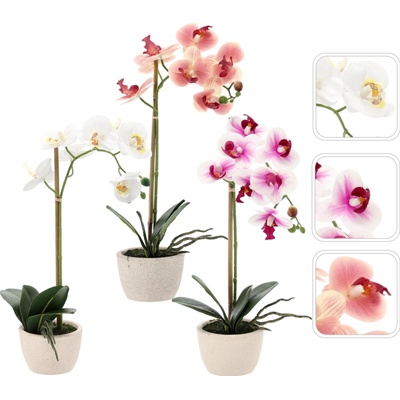 Umelá orchidea v kvetináči, mix 3 farieb, 43 cm