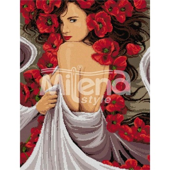 Milena Style Момиче с макове - гоблен със схема конци dmc 1: 1