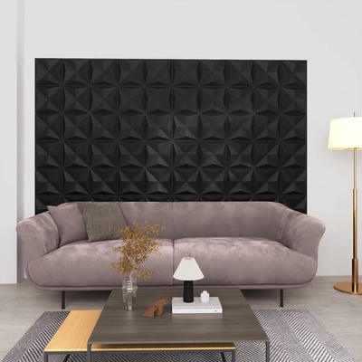 vidaXL 3D стенни панели, 12 бр, 50x50 см, оригами черно, 3 м2 (340588)