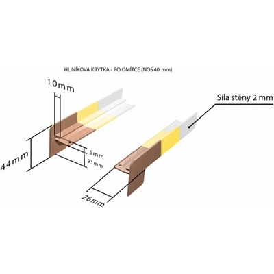 DEOKORK Hliníkové krytky po omítce pro obě strany NOS 40 x 165 mm - Hnědá RAL 8019