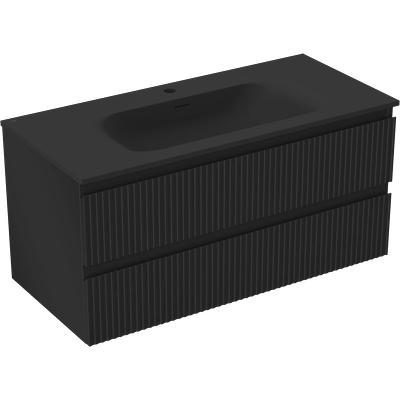 Rivel баня шкаф 100 см с мивка Vela, 2 чекмеджета, рифована, черен мат (91A20-10047-2-BFF71-W23M71)