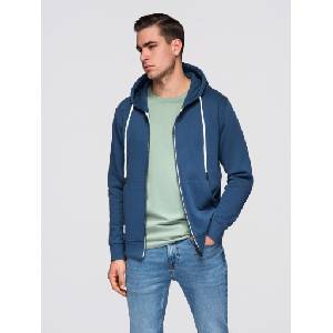 Ombre Clothing Мъжки памучен суитшърт BASIC с цип и качулка - тъмно син V4 OM-SSBZ-0272 Ombre Clothing Ombre Clothing | Sin | МЪЖЕ | S