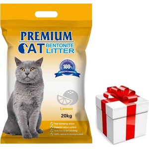 Premium Cat Премиум котешка тоалетна с бентонит - лимон за котки 20 кг + безплатна изненада за котката