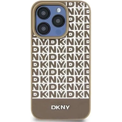 DKNY Кейс DKNY Leather Printed Pattern Metal Logo MagSafe за iPhone 15/14/13, кафяв (3666339262075)