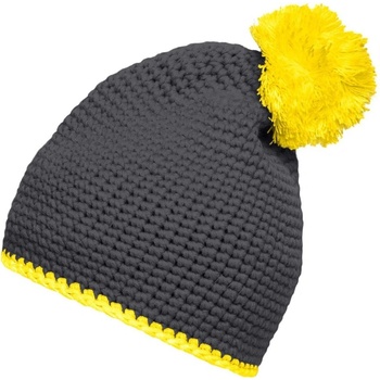 Myrtle Beach MB7964 pletená čiapka s kontrastným pruhom a brmbolcom tmavě šedá červená