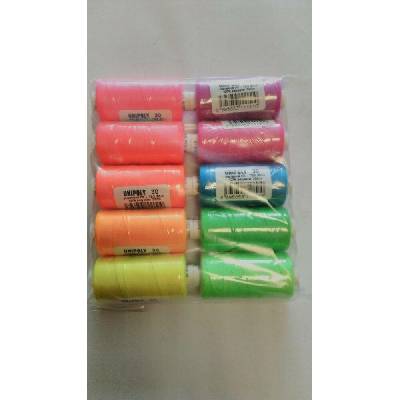Nitě UNIPOLY JEANS tex 30x3 návin 200m balení 10 kusů - mix neon