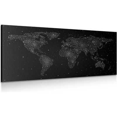 Obraz mapa světa s noční oblohou v černobílém provedení - 100x50