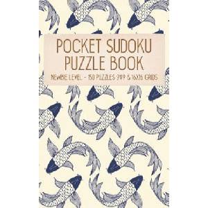 Independently Published Pocket Sudoku Puzzle Book: Newbie Very Easy Level - 150 puzzles 9x9 & 16x16 grids Koi Fish Pattern Blue Travel Size Paperback Notebook | Faroutandfabulous Puzzle Books