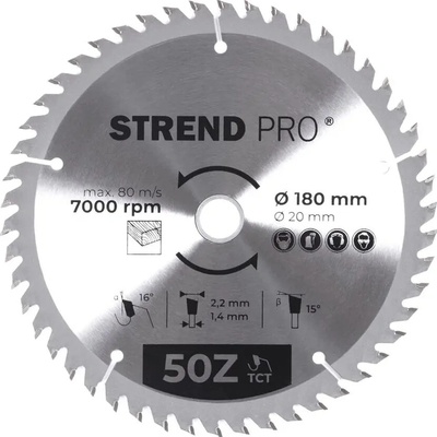 Kotúč Strend Pro TCT 180x2.2x20/16 mm 50Z, na drevo, pílový, SK plátky