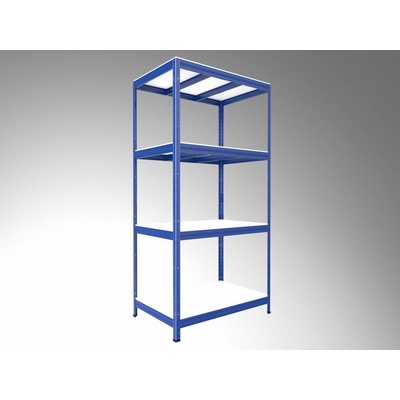 Biedrax Regál do domácnosti 35 x 90 x 180 cm, modrý, 4 police bílé lamino 12mm, nosnost 300 kg na polici