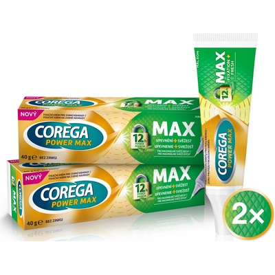 Corega Power Max Fixation+ Fresh Duo se svěží mátovou příchutí 2 x 40 g
