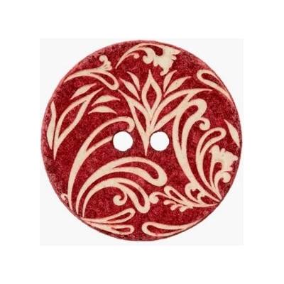 Bavlnený recyklovaný gombík s ornamentom UNION KNOPF (rôzne farby) Farba: vínová, Priemer: 18 mm