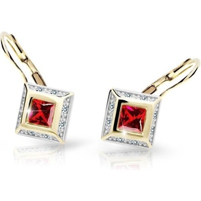 Danfil dětské náušnice C2501 ze žlutého zlata s kamínky Ruby Dark zapínání klapka