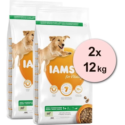 Iams кучешка храна за възрастни големи породи, агнешко 2 x 12 кг
