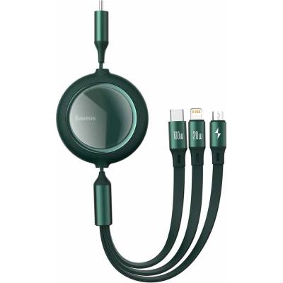 Baseus Bright Mirror 3-in-1 Retractable USB-C Cable PD 100W (CAMLC-AMJ06) - универсален USB-C кабел с Lightning, microUSB и USB-C конектори (120 см) (зелен)