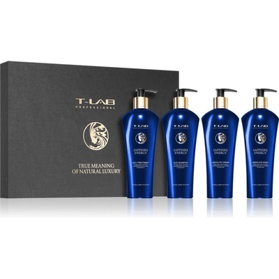 T-LAB Professional Sapphire Energy posilňujúci a revitalizujúci šampón pre unavené vlasy bez lesku 300 ml + posilňujúci kondicionér s revitalizačným účinkom 300 ml + sprchový gél na tvár a telo 300 ml